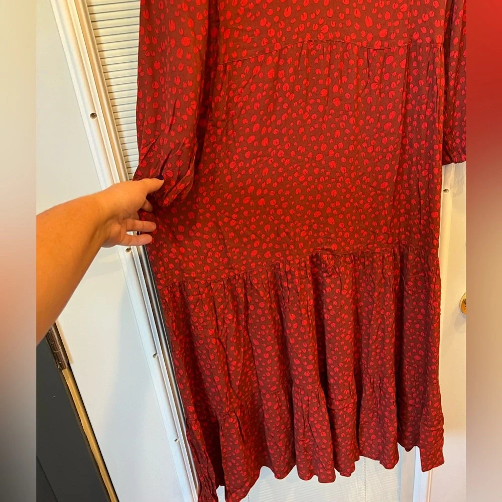 NWT Free Assembly Red Tiered Maxi Dress Size Large; Boho Spotted Maxi Dress - Picture 9 of 12
